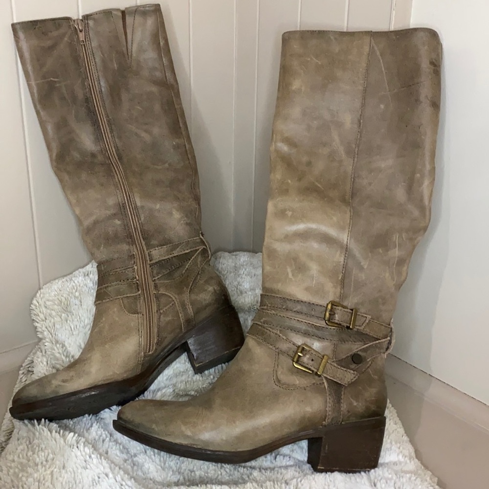 Nurture Grayish Brown Tall Leather Boots